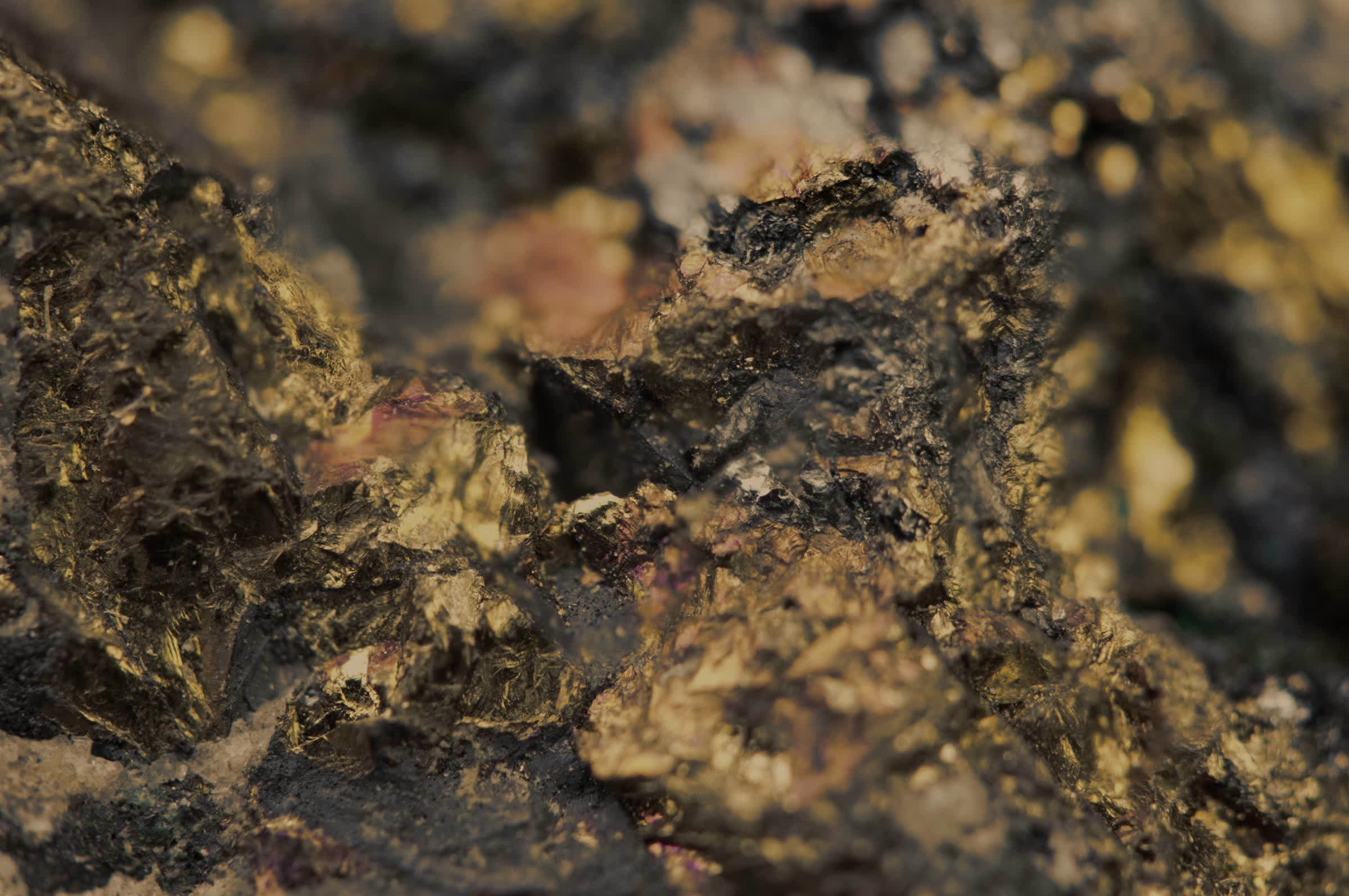 Gold exposed in ore, seen very close.